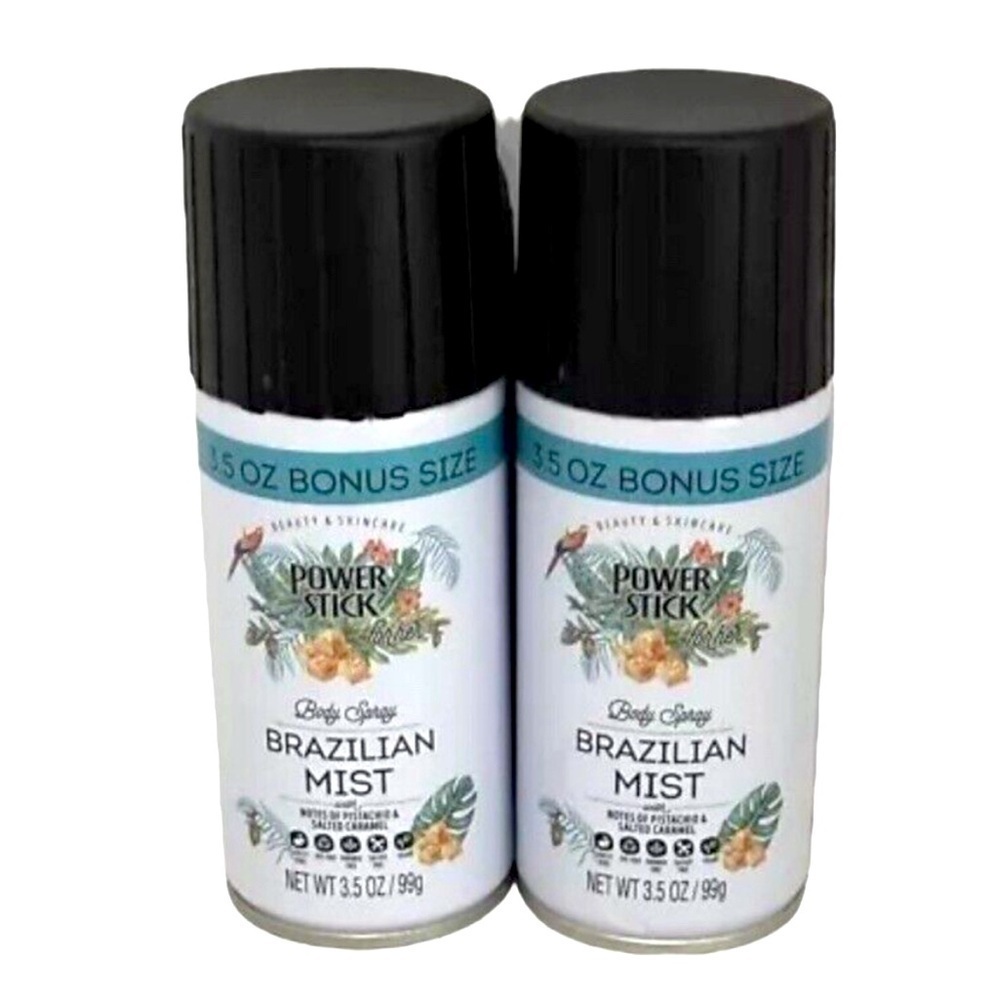 Power Stick Brazilian Mist Body Spray SET OF 2 Pistachio & Salted Caramel NEW